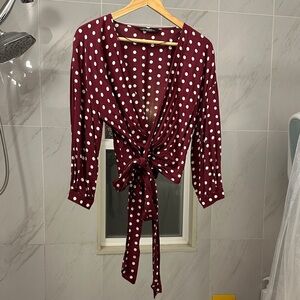 Zara Polka Dot Wrap Top - Burgundy